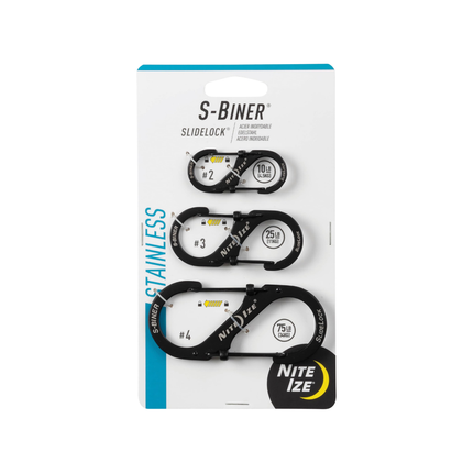 Nite Ize S Biner SlideLock Stainless Steel Combo #2 #3 #4 - 3 Pack - Black