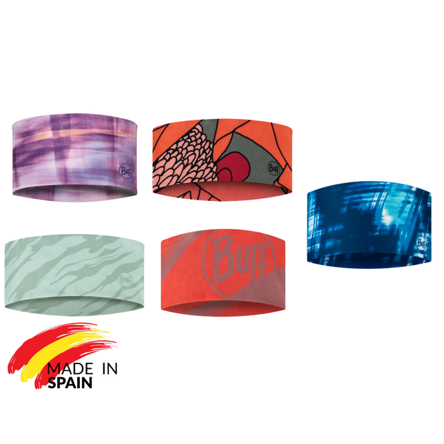 The Original BUFF® CoolNet UV® Wide Headband - Seary Purple, Aramay Poppy, Aces Seagrove Green, Arthy Nectarine, Attel Blue