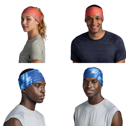 The Original BUFF® CoolNet UV® Wide Headband - Seary Purple, Aramay Poppy, Aces Seagrove Green, Arthy Nectarine, Attel Blue