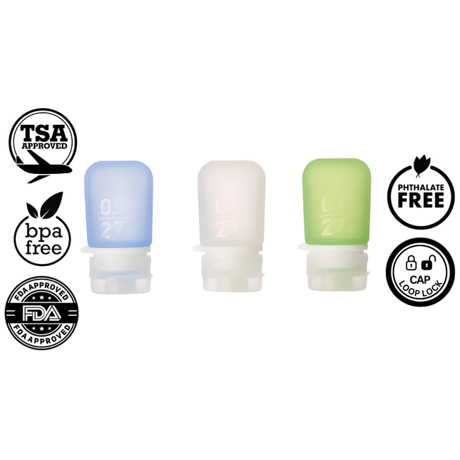 Humangear GoToob Mini Premium Refillable Travel Tube 27ml - Pack of 3 - Blue/Clear/Green