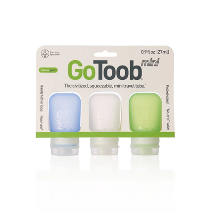 Humangear GoToob Mini Premium Refillable Travel Tube 27ml - Pack of 3 - Blue/Clear/Green