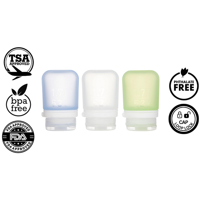 Humangear GoToob+ Premium Refillable Travel Tube 53ml - Pack of 3 - Blue/Clear/Green