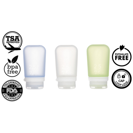 Humangear GoToob+ Premium Refillable Travel Tube 74ml - Pack of 3 - Blue/Clear/Green
