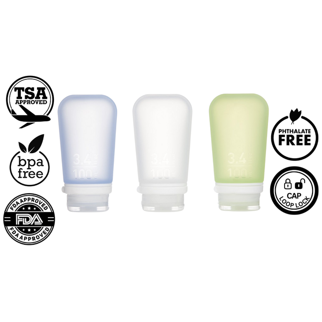 Humangear GoToob+ Premium Refillable Travel Tube 100ml - Pack of 3 - Blue/Clear/Green