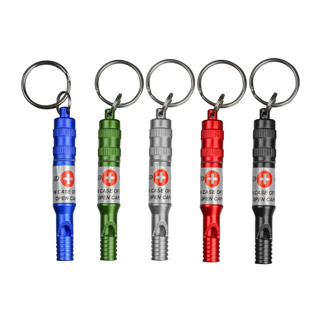 Munkees Aluminum Whistle w/ Waterproof Compartment and Emergency Information Paper