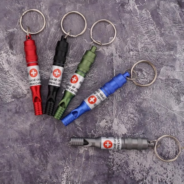Munkees Aluminum Whistle w/ Waterproof Compartment and Emergency Information Paper