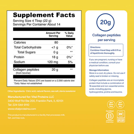 Vital Proteins Collagen Peptides Powder -  313-gram Tub - Lemon