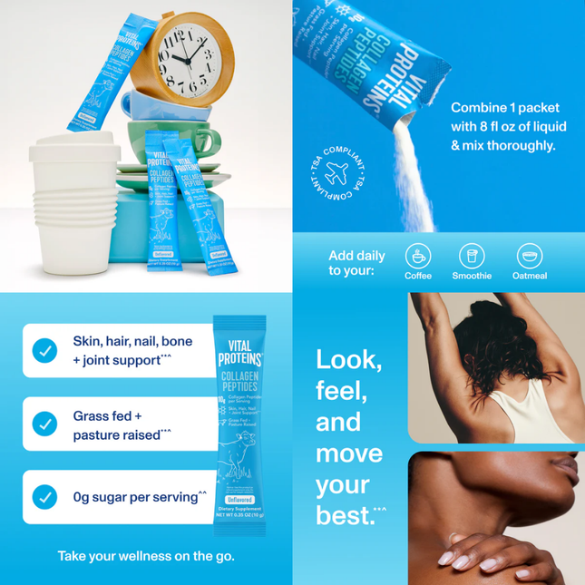 Vital Proteins Collagen Peptides Powder -  10-gram Packet  - Unflavored - Pack of 7