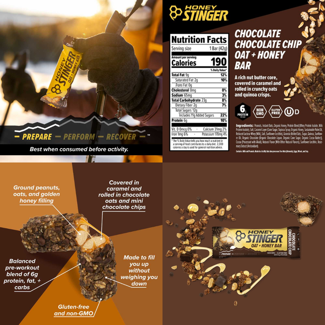 Honey Stinger Energy Bar - Choco Chip Oat and Honey - Box of 12