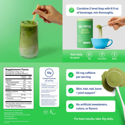 Vital Proteins Collagen Peptides Powder - 299-gram Tub - Matcha with Caffeine