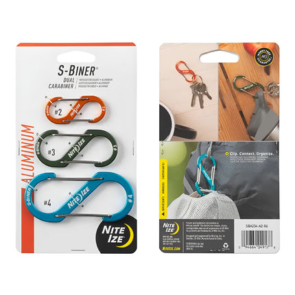 Nite Ize S Biner Aluminum Dual Carabiner Combo #2 #3 #4 - 3 Pack - Assorted
