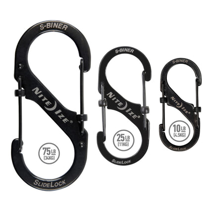 Nite Ize S Biner SlideLock Stainless Steel Combo #2 #3 #4 - 3 Pack - Black
