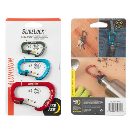 Nite Ize SlideLock Carabiner Aluminum Combo #2 #3 #4 - 3 Pack - Assorted